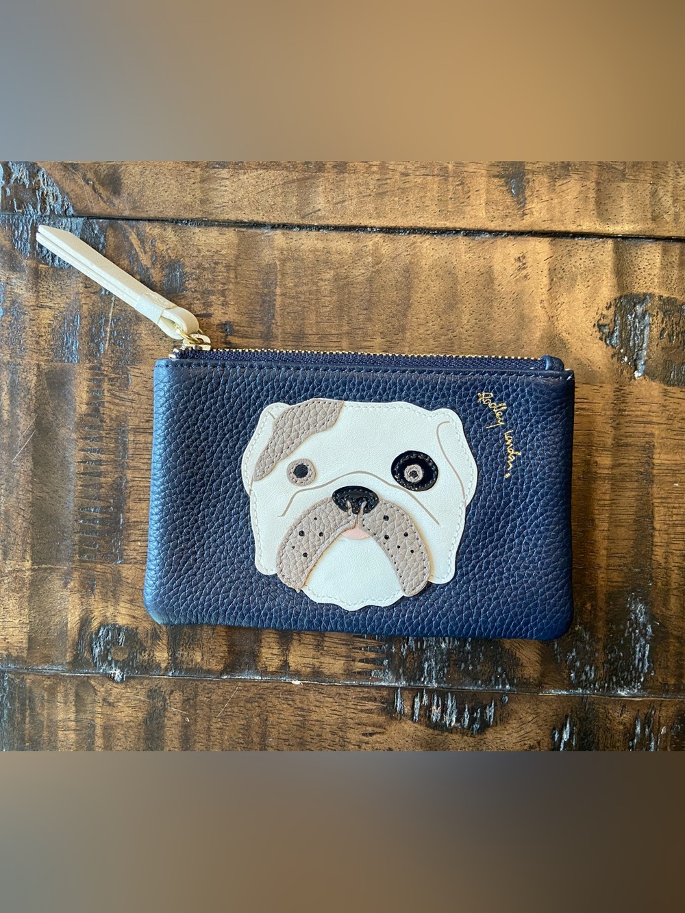 RADLEY LONDON Navy Pebbled Leather English Bulldog Coin Purse Wallet